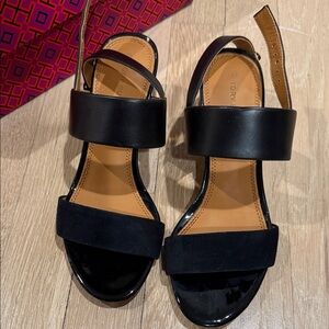 Tory Burch Gigi 55mm Black Leather Block Heel Sandals Size 6 with Box